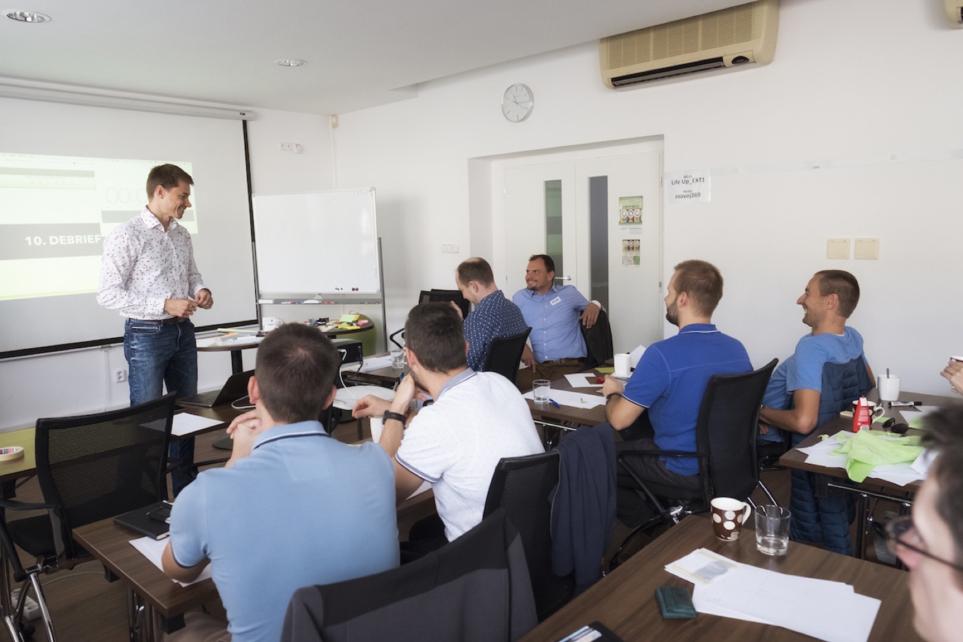 Michal Juhas opening a full-day workshop in a training room (2018)